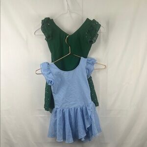 Girls Tutu Leotard - Arshiner - 2 Pack -Blue and Green - Sparkle -Size 130 & 140